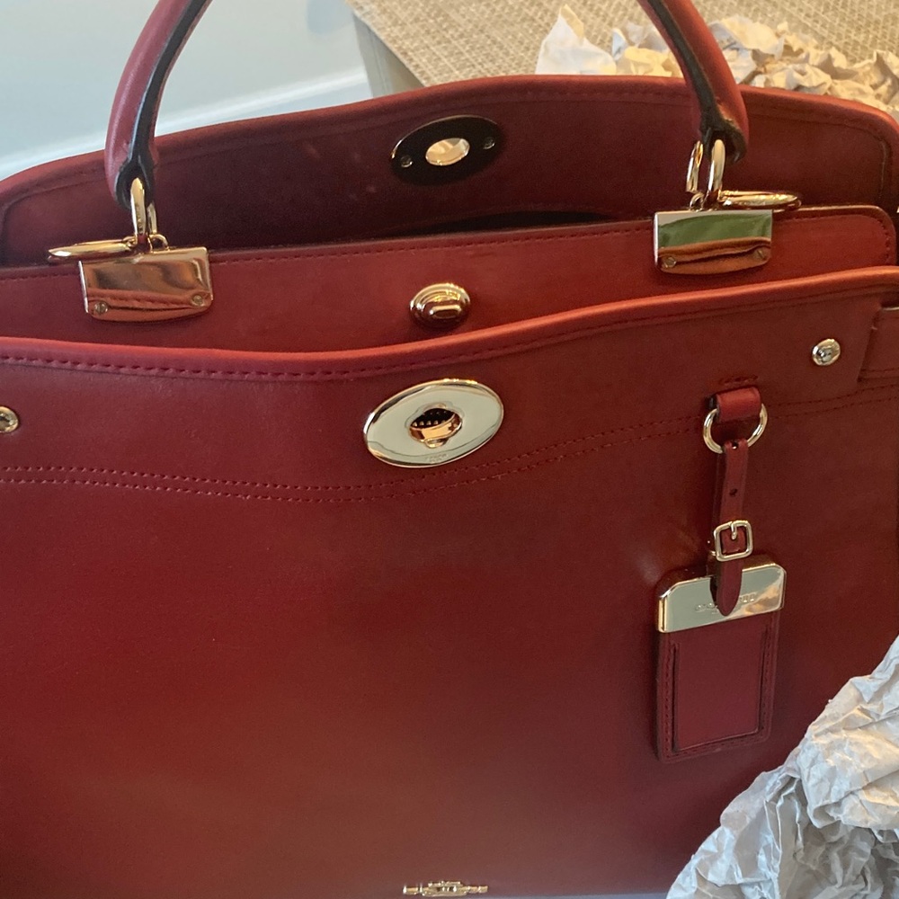 Coach Red Gramercy Leather Satchel - Picture 8 of 9